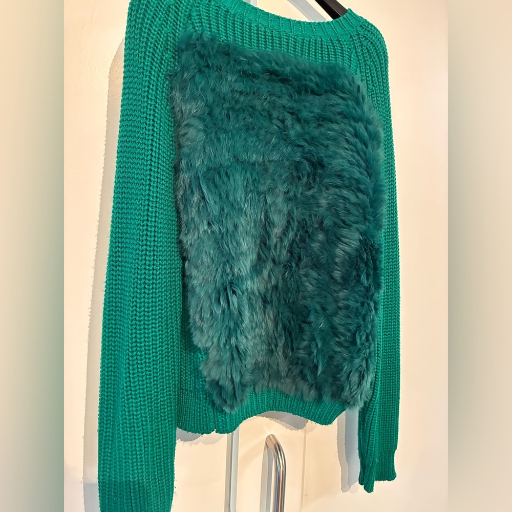 Sportmax Code M 🎄 Emerald Green Rabbit Fur Panel Sweater - Picture 2 of 6